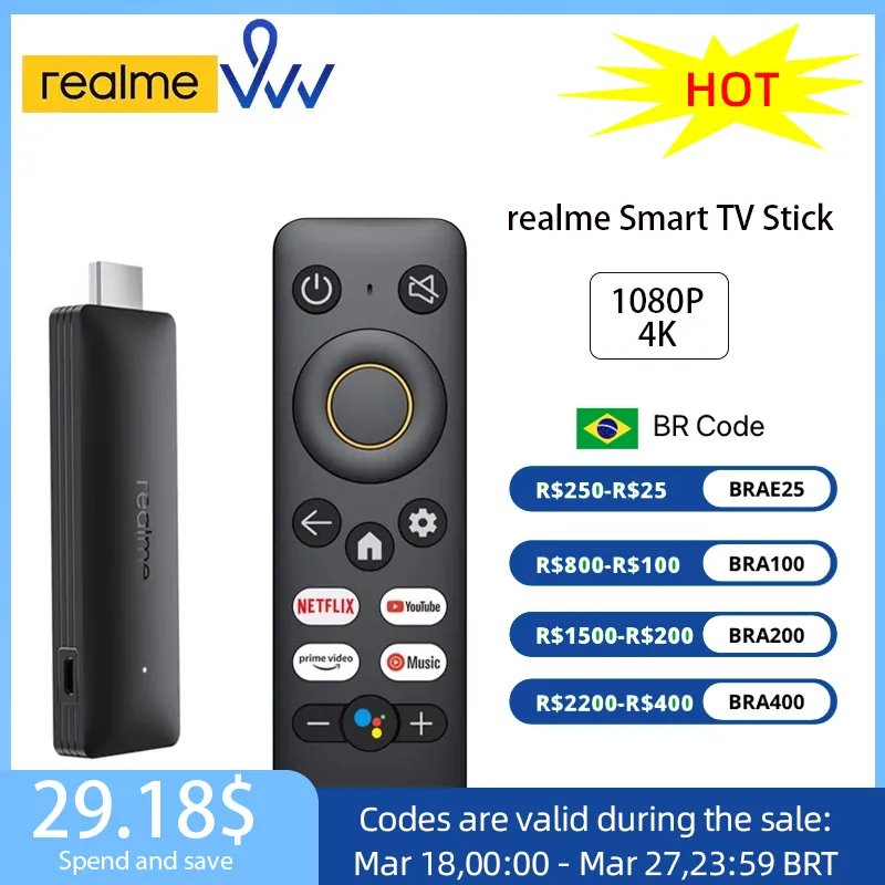 [Taxa Inclusa] Realme Tv Stick 4k, Verso Global Media Player + Carregador